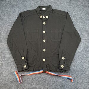 RTH Button Down Shirt Jacket Gray Size 3 Cotton Canvas Rainbow Drawstring
